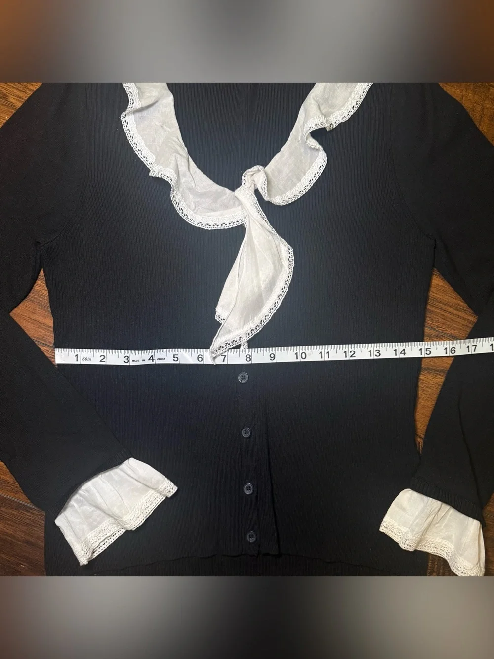 French Girl Coquette Silk Blend Cardigan Lace Ruffle Trim Whimsigoth Style PL